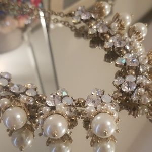 Gold Pearl Iradescent crystal necklace